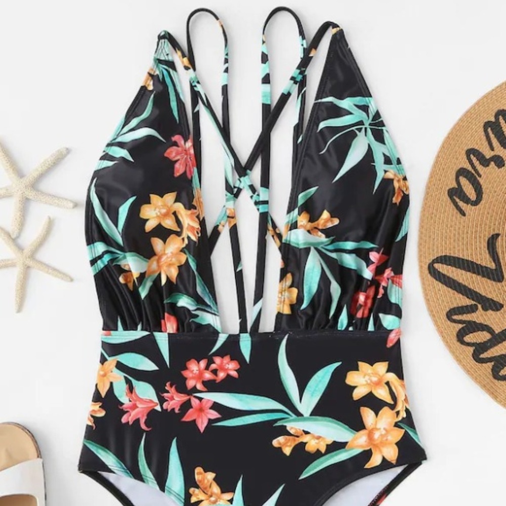 Floral Criss Cross Back One Piece